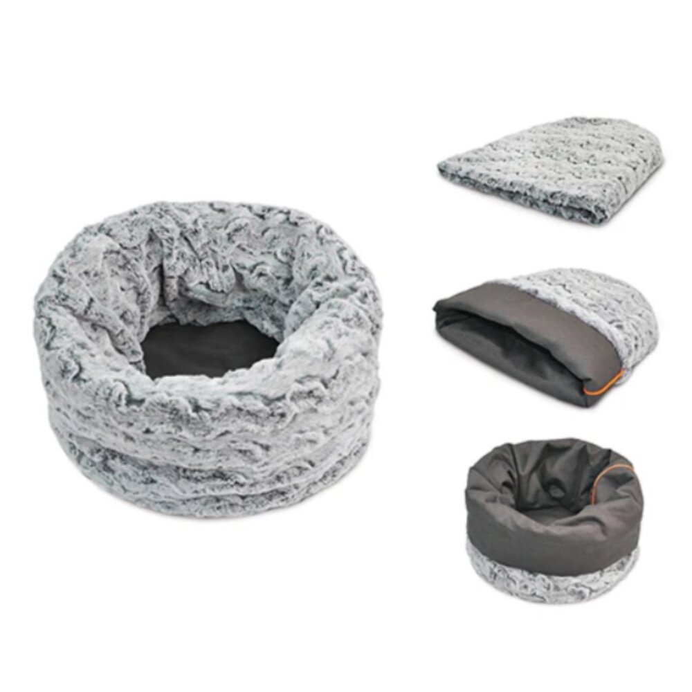 Large Pet Snuggle Bed in Husky Gray P.L.A.Y. + Safari Pet Brush + free toys/bed